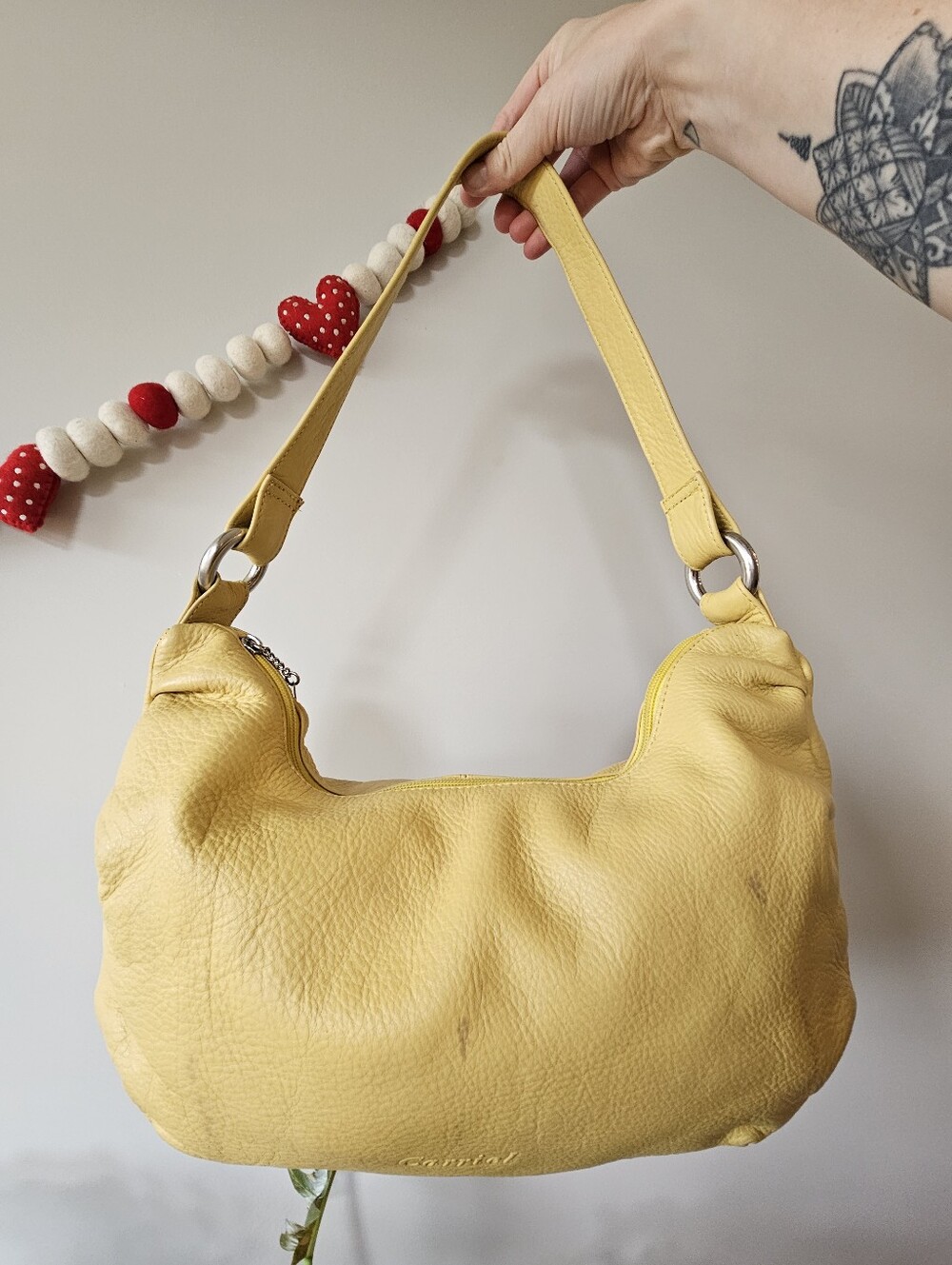 Vintage Carriel Colombia 100% Genuine Yellow Leather Hobo Bag Organizer Wallet